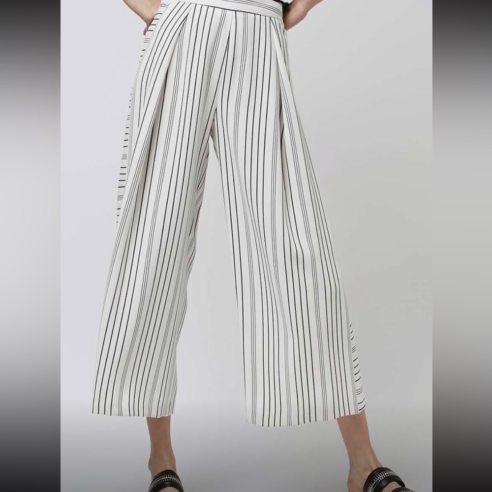 Topshop Petite Culottes Black And White Stripes